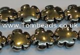 CPY164 15.5 inches 16mm carved flower pyrite gemstone beads wholesale