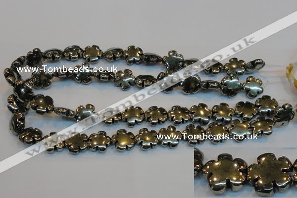 CPY164 15.5 inches 16mm carved flower pyrite gemstone beads wholesale