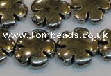 CPY165 15.5 inches 20mm carved flower pyrite gemstone beads wholesale