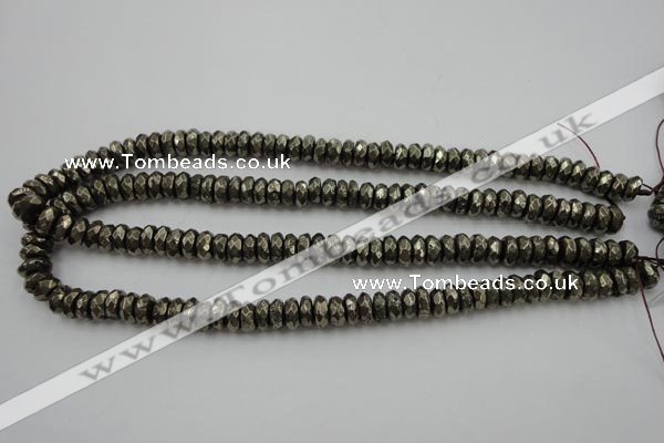 CPY216 15.5 inches 4*10mm faceted rondelle pyrite gemstone beads