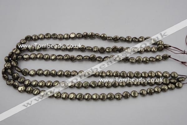 CPY220 15.5 inches 8mm flat round pyrite gemstone beads wholesale