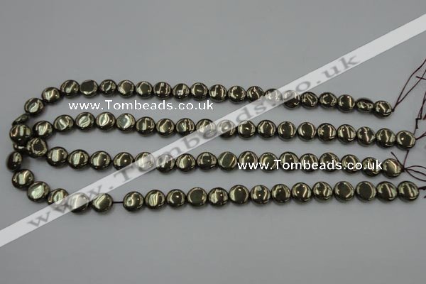 CPY221 15.5 inches 10mm flat round pyrite gemstone beads wholesale