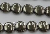 CPY222 15.5 inches 12mm flat round pyrite gemstone beads wholesale