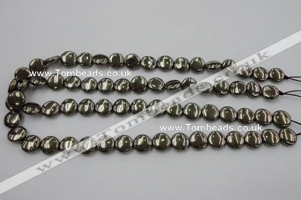 CPY222 15.5 inches 12mm flat round pyrite gemstone beads wholesale