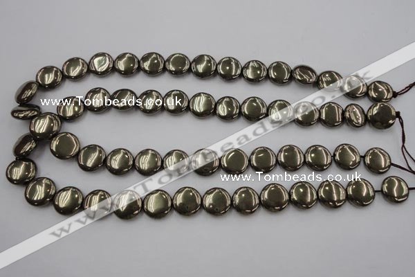 CPY223 15.5 inches 14mm flat round pyrite gemstone beads wholesale