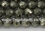 CPY265 15.5 inches 4mm faceted round pyrite gemstone beads