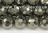 CPY266 15.5 inches 6mm faceted round pyrite gemstone beads