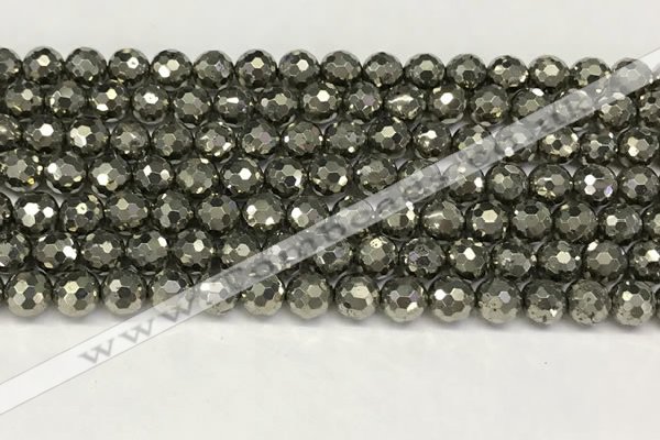 CPY266 15.5 inches 6mm faceted round pyrite gemstone beads