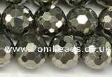 CPY267 15.5 inches 8mm round faceted pyrite gemstone beads