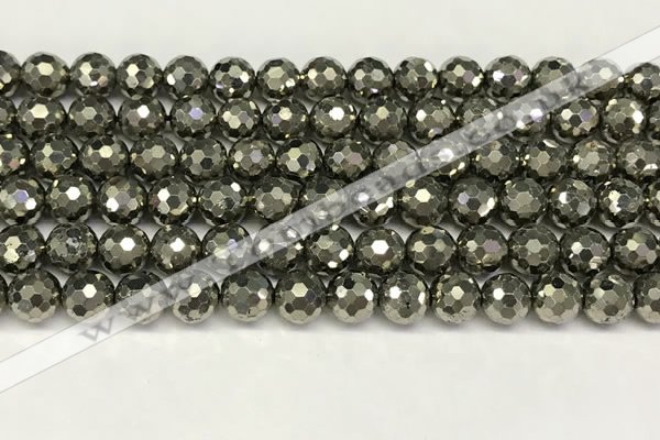 CPY267 15.5 inches 8mm round faceted pyrite gemstone beads