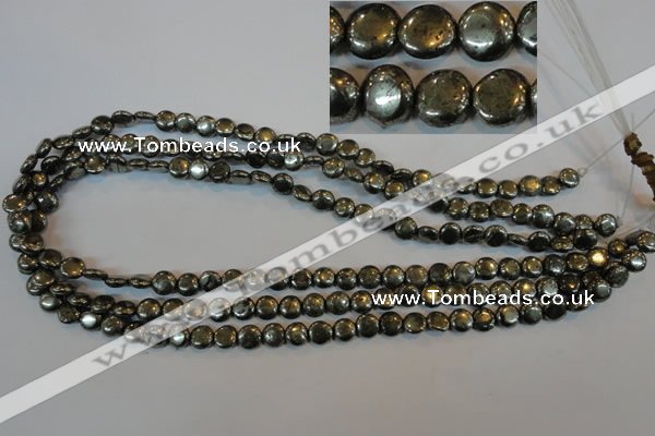 CPY300 15.5 inches 7mm flat round pyrite gemstone beads wholesale