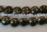 CPY301 15.5 inches 10mm flat round pyrite gemstone beads wholesale