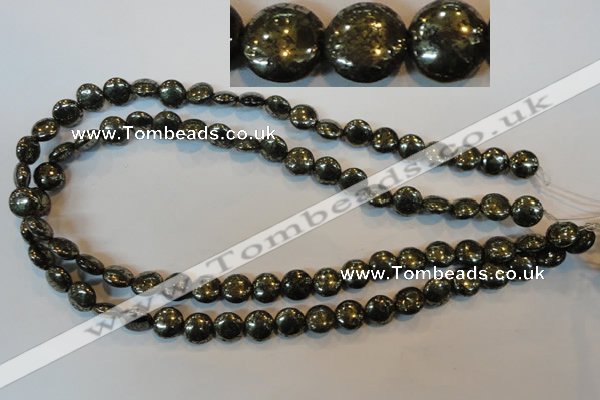 CPY301 15.5 inches 10mm flat round pyrite gemstone beads wholesale