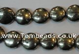 CPY302 15.5 inches 12mm flat round pyrite gemstone beads wholesale