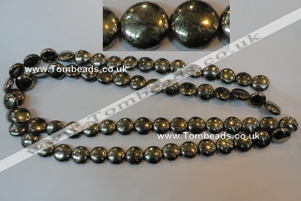 CPY302 15.5 inches 12mm flat round pyrite gemstone beads wholesale