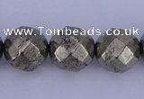 CPY31 16 inches 12mm faceted round pyrite gemstone beads wholesale