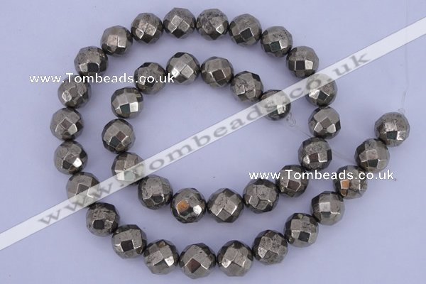 CPY31 16 inches 12mm faceted round pyrite gemstone beads wholesale