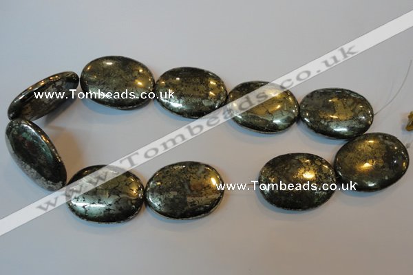 CPY313 15.5 inches 30*40mm oval pyrite gemstone beads wholesale