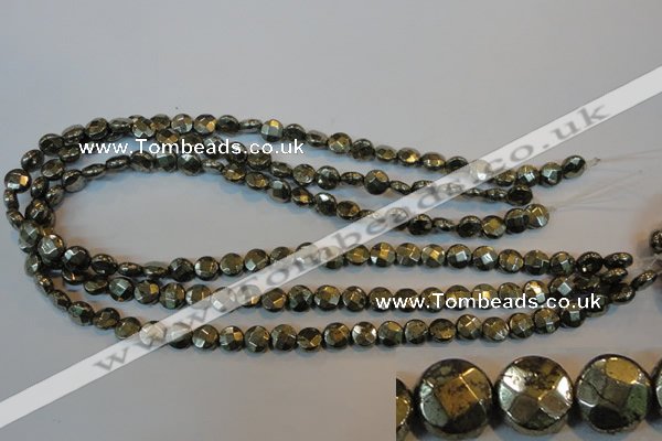 CPY341 15.5 inches 8mm faceted coin pyrite gemstone beads wholesale