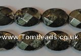 CPY344 15.5 inches 13*18mm faceted oval pyrite gemstone beads wholesale