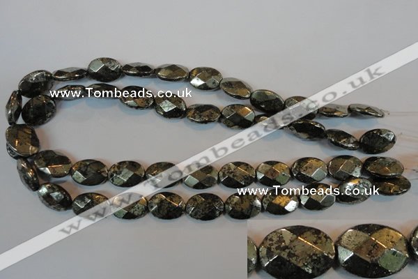 CPY344 15.5 inches 13*18mm faceted oval pyrite gemstone beads wholesale