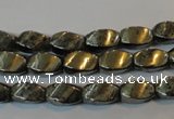 CPY345 15.5 inches 6*10mm twisted rice pyrite gemstone beads wholesale