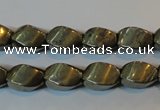 CPY346 15.5 inches 8*12mm twisted rice pyrite gemstone beads wholesale