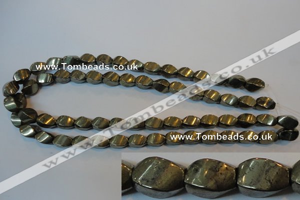 CPY346 15.5 inches 8*12mm twisted rice pyrite gemstone beads wholesale