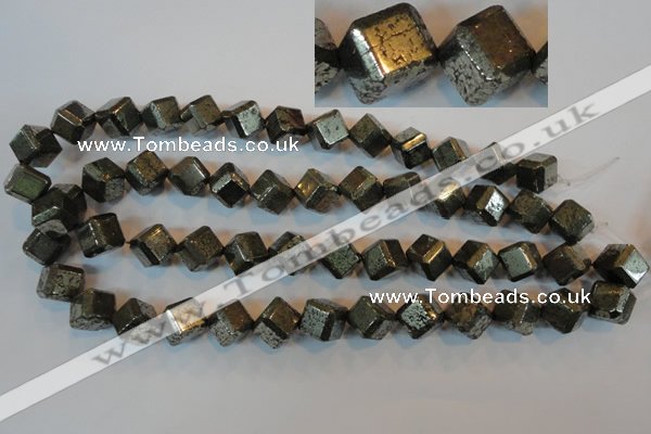 CPY364 15.5 inches 12*12mm faceted cube pyrite gemstone beads