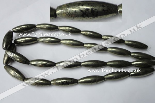 CPY368 15.5 inches 10*30mm rice pyrite gemstone beads wholesale