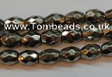 CPY371 15 inches 6*8mm faceted rice pyrite gemstone beads