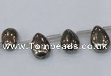 CPY382 Top drilled 7*11mm flat teardrop pyrite gemstone beads