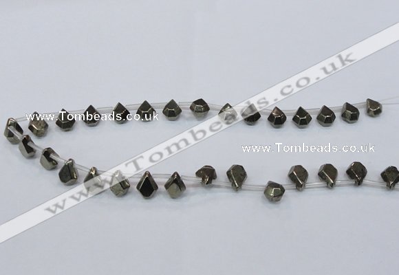 CPY388 Top drilled 9*11mm - 10*14mm faceted flat teardrop pyrite beads