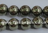 CPY405 15.5 inches 12mm round pyrite gemstone beads wholesale