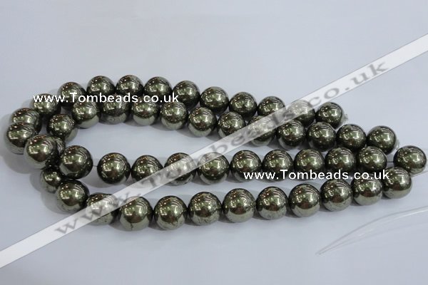 CPY407 15.5 inches 16mm round pyrite gemstone beads wholesale