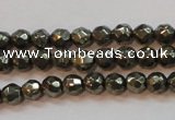 CPY49 16 inches 4mm faceted round pyrite gemstone beads wholesale