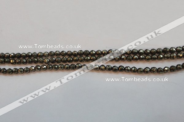 CPY49 16 inches 4mm faceted round pyrite gemstone beads wholesale