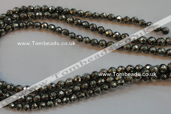 CPY50 16 inches 6mm faceted round pyrite gemstone beads wholesale