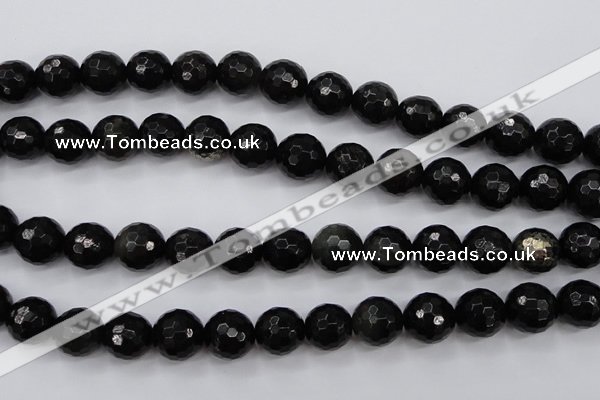 CPY504 15.5 inches 12mm faceted round natural chalcopyrite beads