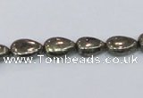 CPY576 15.5 inches 8*11mm flat teardrop pyrite gemstone beads
