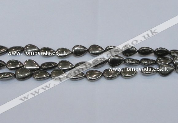 CPY579 15.5 inches 15*20mm flat teardrop pyrite gemstone beads