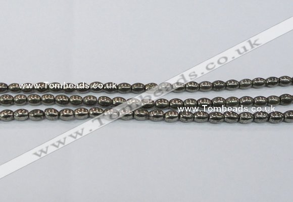 CPY597 15.5 inches 6*8mm rice pyrite gemstone beads wholesale