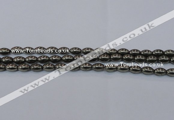 CPY599 15.5 inches 8*12mm rice pyrite gemstone beads wholesale