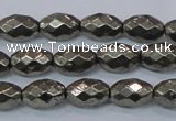 CPY603 15.5 inches 8*12mm faceted rice pyrite gemstone beads