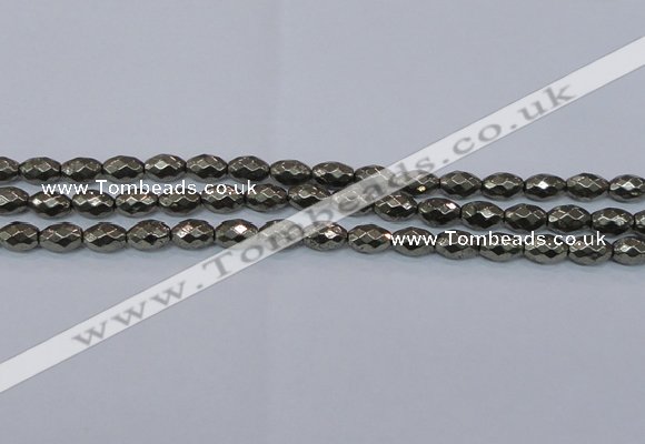 CPY603 15.5 inches 8*12mm faceted rice pyrite gemstone beads