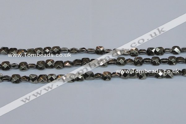 CPY635 15.5 inches 8*8mm faceted square pyrite gemstone beads