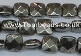 CPY636 15.5 inches 10*10mm faceted square pyrite gemstone beads