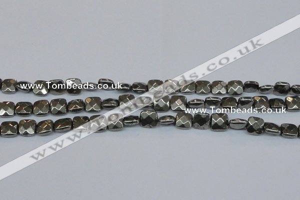 CPY636 15.5 inches 10*10mm faceted square pyrite gemstone beads