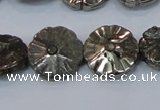 CPY661 15.5 inches 16mm carved flower pyrite gemstone beads