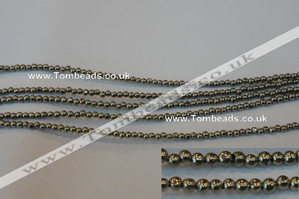 CPY70 15.5 inches 2mm round pyrite gemstone beads wholesale